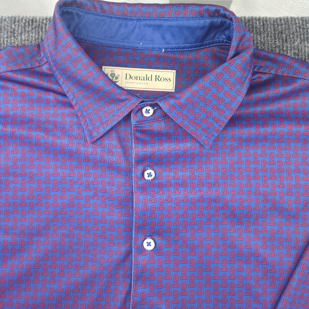 Donald‎ Ross Polo Shirt Mens Medium Blue Pink Paisley Golf Performance Top